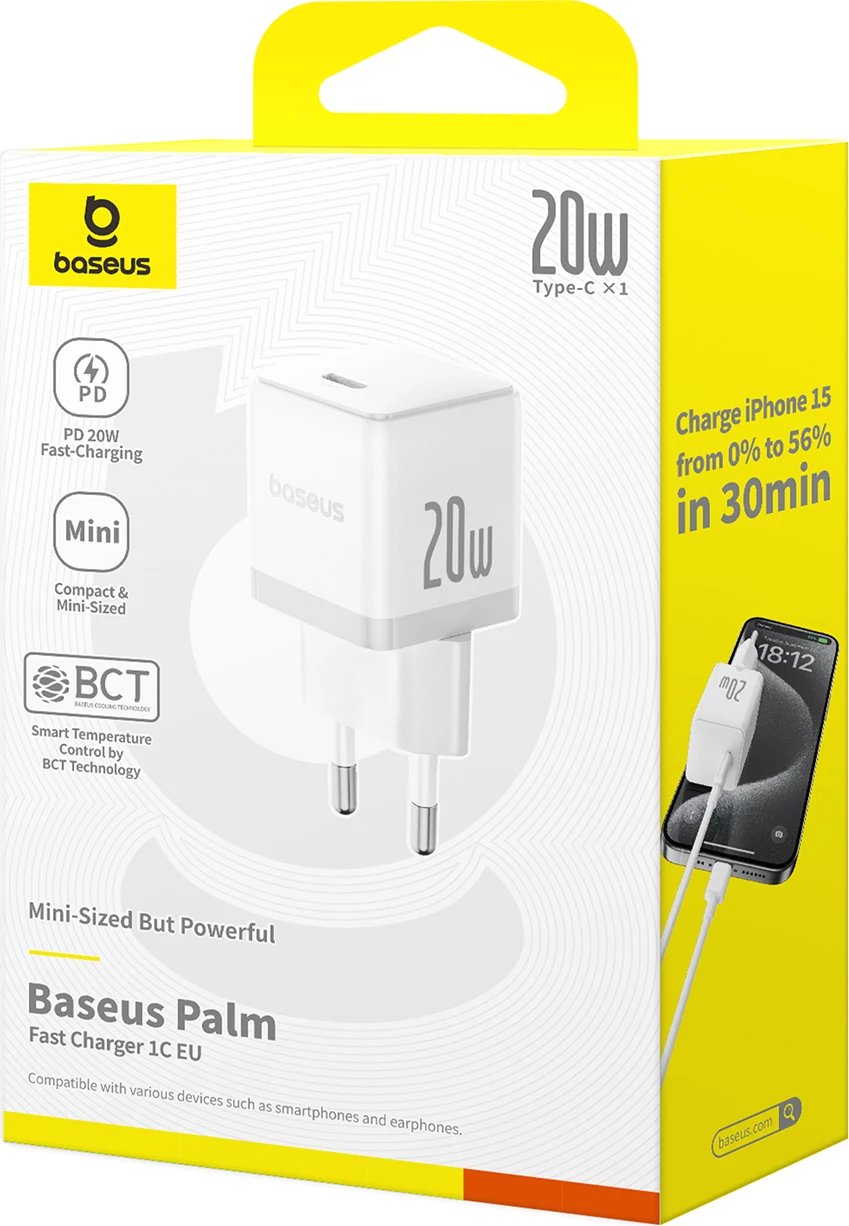 Karikues muri Baseus Palm 20W, USB-C, i bardhë