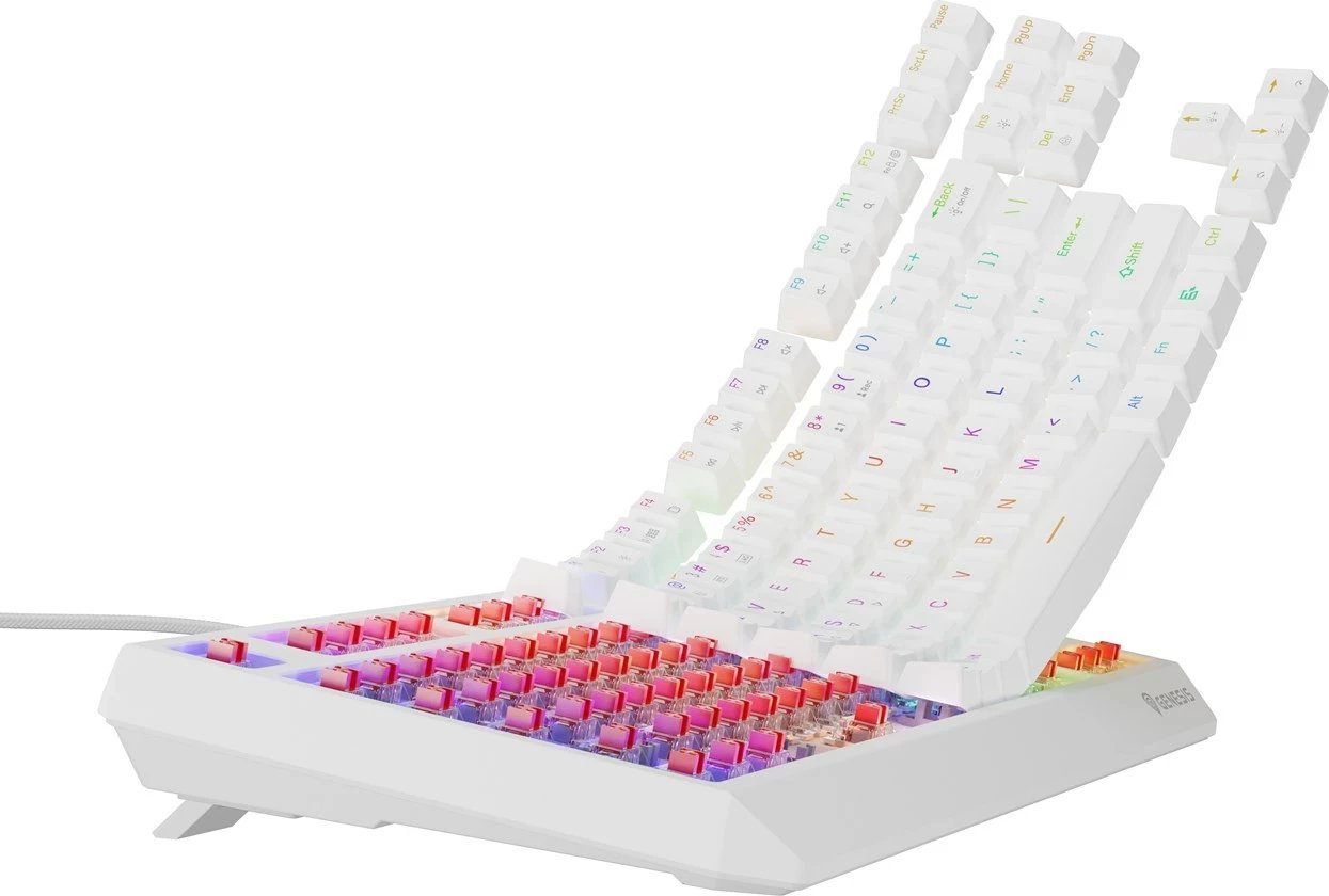 Tastierë mekanike GENESIS Thor 230 TKL, QWERTY US, RGB, Wireless + Bluetooth, Bardhë