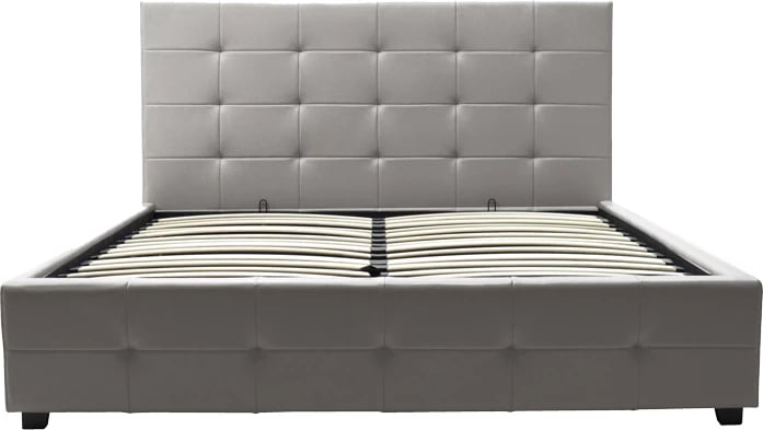 Krevat dopio Roi pu me hapsirë magazinimi, ngjyrë gri mat, 160x200cm