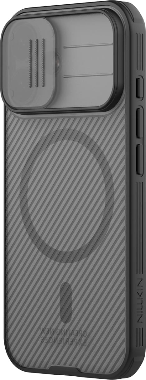 Mbështjellës Nillkin CamShield Pro për iPhone 17, MagSafe kompatibil, PC+TPU, transparent i zi