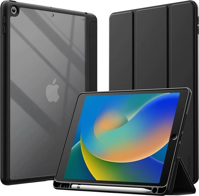 Mbështjellës CRONG PrimeFolio për iPad 10.2 (2019-2021), me vend për Apple Pencil, i zi/transparente