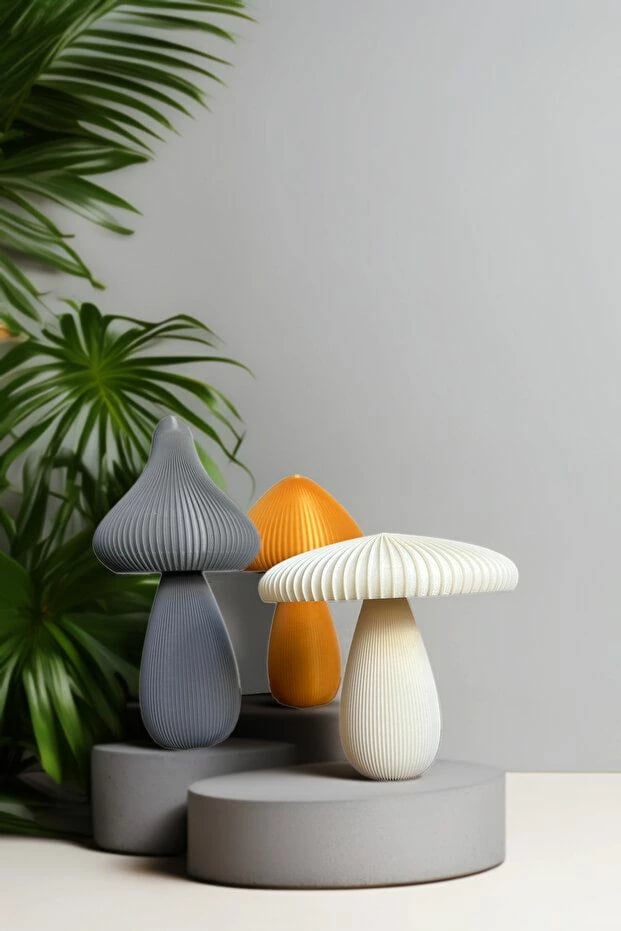 Set dekorativ kërpudhash, 3 copë, ngjyrë e bardhë, ari, gri, Evila Originals