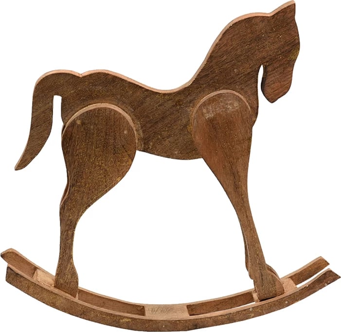 Dekor kalë lëkundës, dru mango natyral, 41x10x41cm