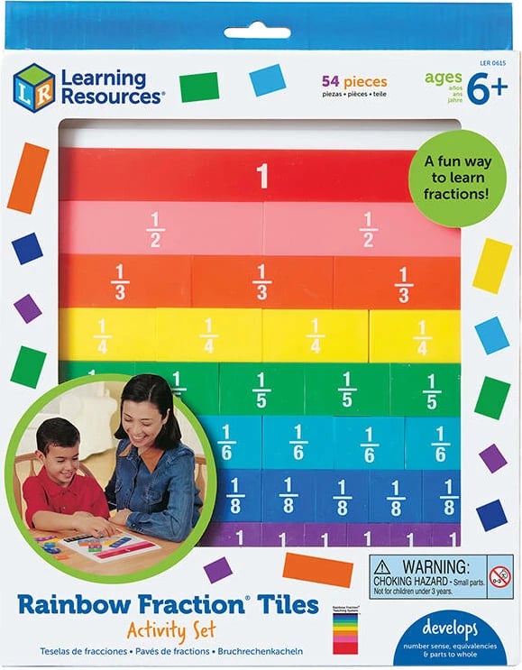 Set edukativ Learning Resources Rainbow Fraction Tiles LER 0615, 51 pjesë, shumëngjyrësh
