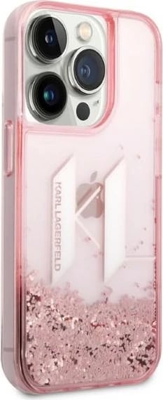Mbështjellës Karl Lagerfeld Liquid Glitter Big KL për iPhone 14 Pro 6.1", Rozë