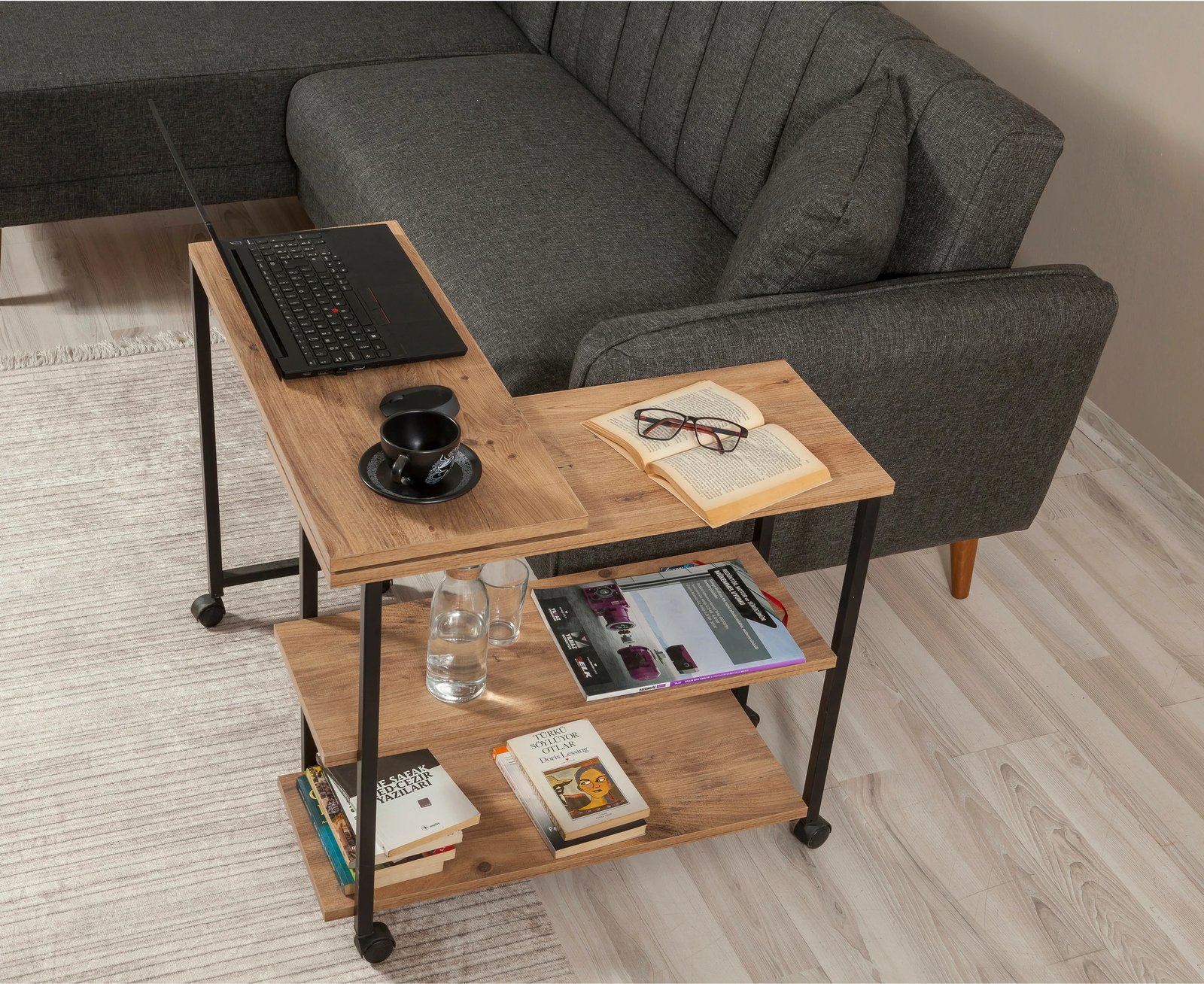 Tavolinë anësore Hanah Home, Melin, ngjyrë Atlantic Pine dhe e zezë