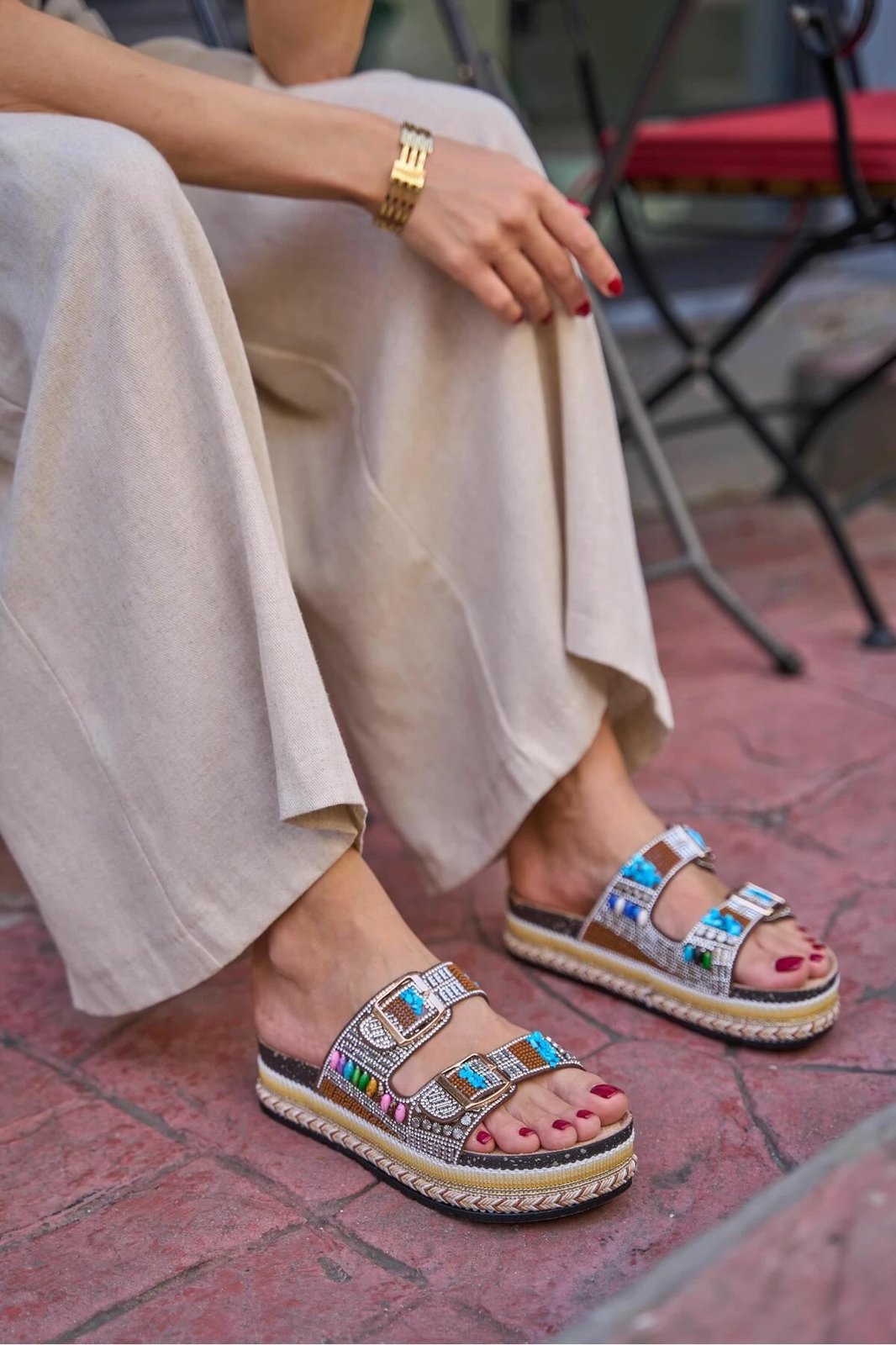 Pantofla për gra, Jumeon, MK1340125YR20-001, ngjyrë tan