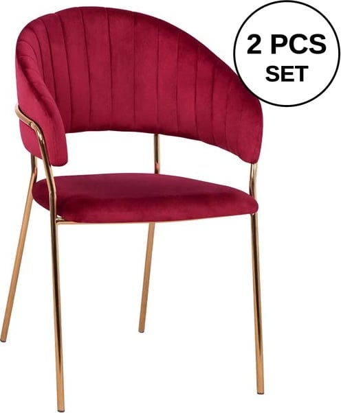 Karrige me krahë, ngjyrë Bordeaux, kornizë ari, 55x50x82 cm, set prej 2 copë