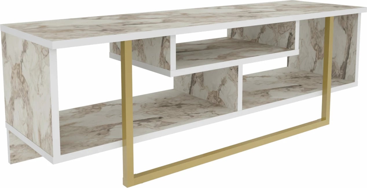 Komodë TV Hanah Home, Asal 120, ngjyrë e bardhë dhe ari, Ephesus