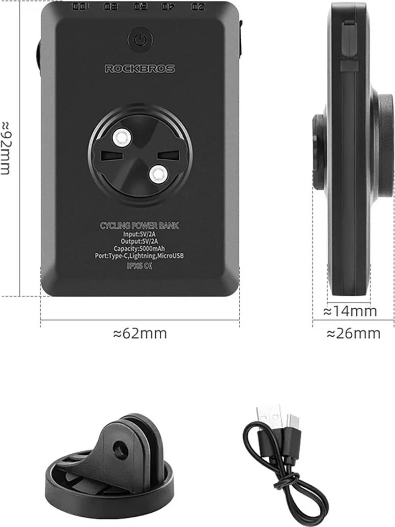 Dritë biçiklete Rockbros JP008 me power bank 5000 mAh, e zezë