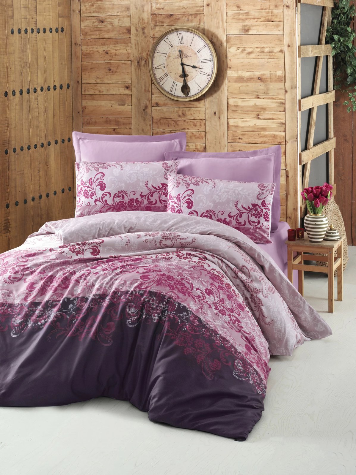 Set mbulesë për jorgan dopio satin, Rina, ngjyrë rozë/lila/krem/rozë e hapur