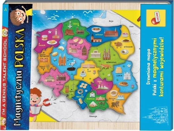 Hartë magnetike e Polonisë Lisciani I'M A Genius 304-PL105496, dru, edukative, copa magnetike, 7+