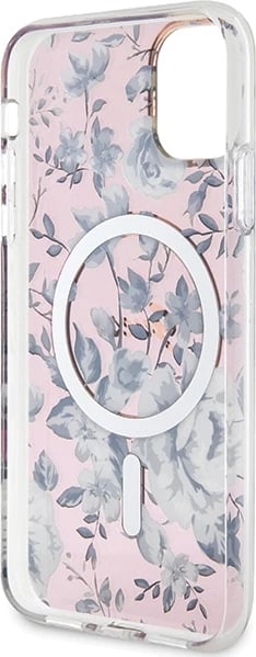 Mbështjellës Guess GUHMN61HCFWSP për iPhone 11/XR 6.1", MagSafe, lule, rozë