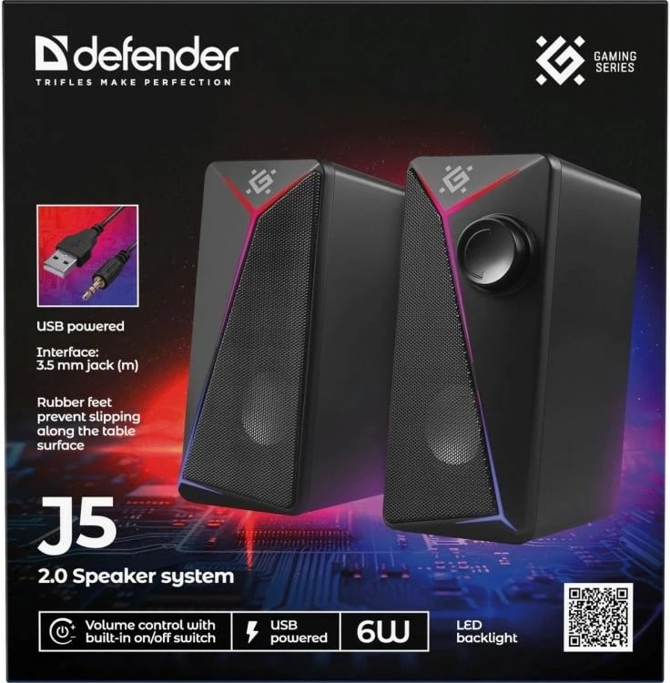 Altoparlantë Defender J5 2.0, 6W, LED, USB, të zi