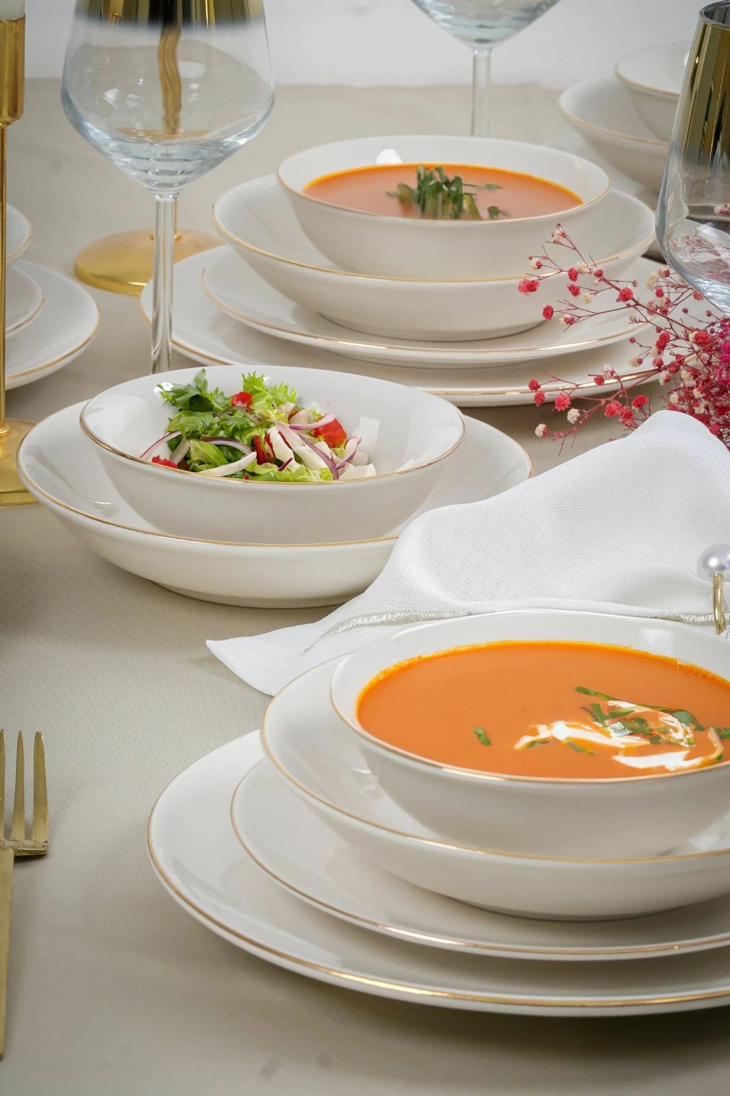 Set enësh për drekë (24 copë), Hermia Concept, Hayal 24, e bardhë dhe ari