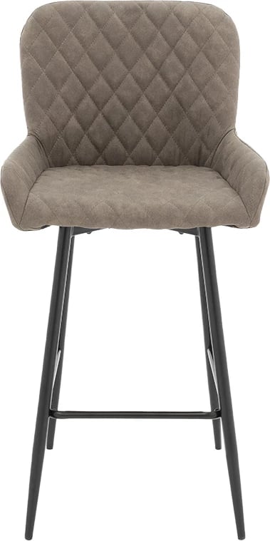 Karrige për bar Delicacy këmbë metalike të zeza-material ngjyrë gri-kafe antike