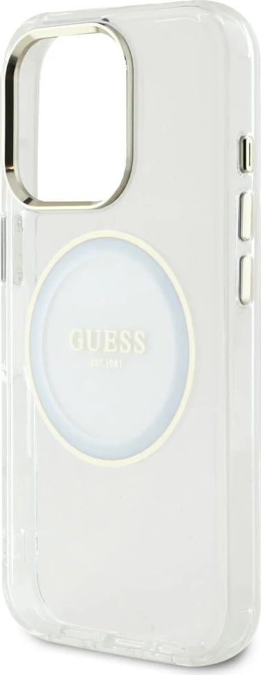 Mbështjellës Guess IML Metal Colored Circle Classic Logo MagSafe për iPhone 16 Pro Max, Bardhë