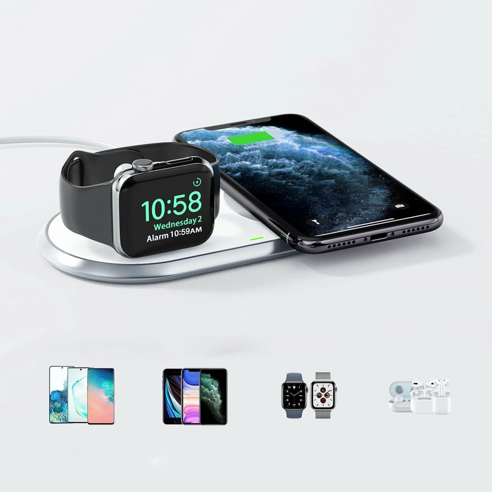 Karikues wireless 2-në-1 Choetech T317, për smartphone dhe Apple Watch, USB-C, i bardhë
