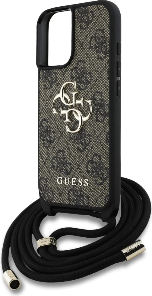 Mbështjellës Guess 4G Big Logo Cord Stap Crossbody për iPhone 16 Plus, Kafe