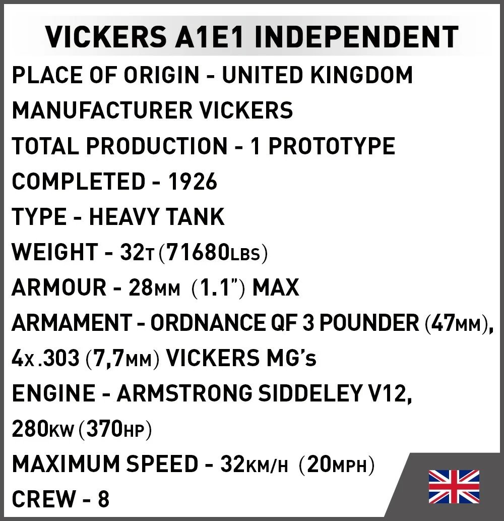 Set ndërtimi Cobi Vickers A1E1 Independent, 887 pjesë, me figurë, Jeshile