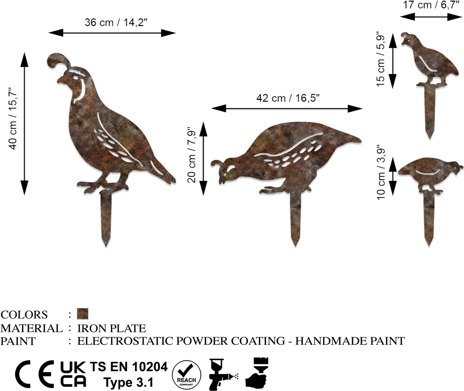 Objekt dekorativ për kopsht, Aberto Design, Fam 12, set prej 4 copash, metal, ngjyrë antike