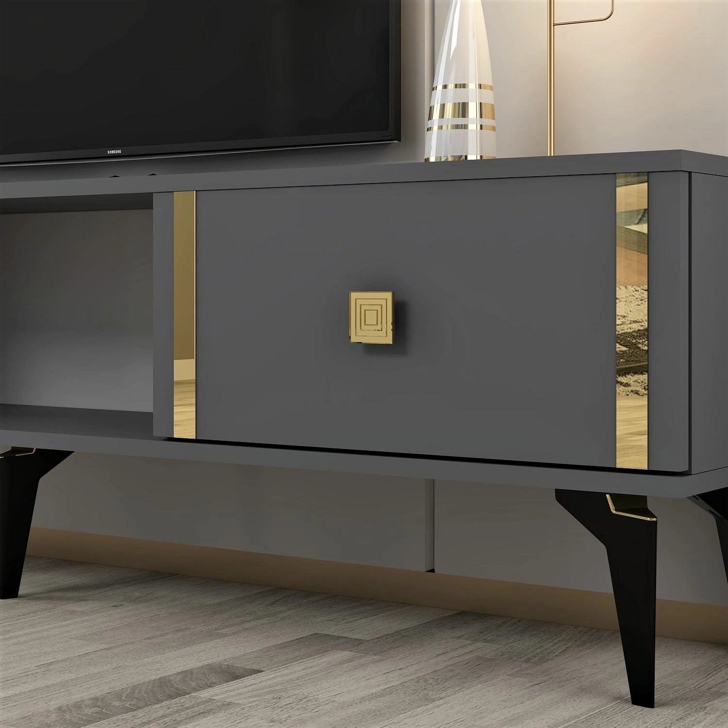 Komodë televizori, ngjyrë antracit dhe ari, Skye Decor, Doruk