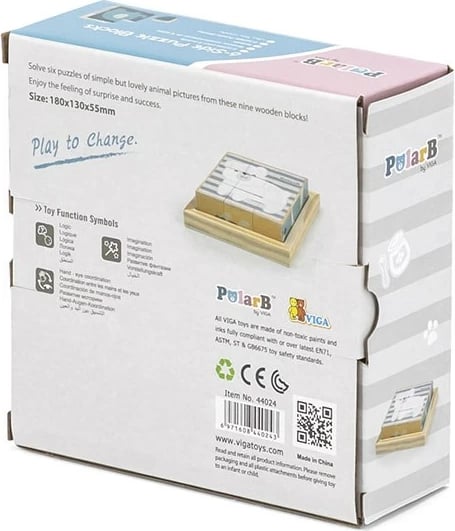 Puzzle me kuba druri, Viga, 9 pjesë kafshë, multingjyrëshe