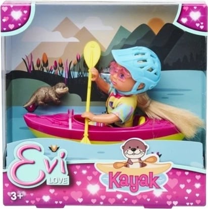 Kukull Evi Love Simba 105733698 me kajak, helmetë dhe lopatë, për vajza, Rozë/Kaltër