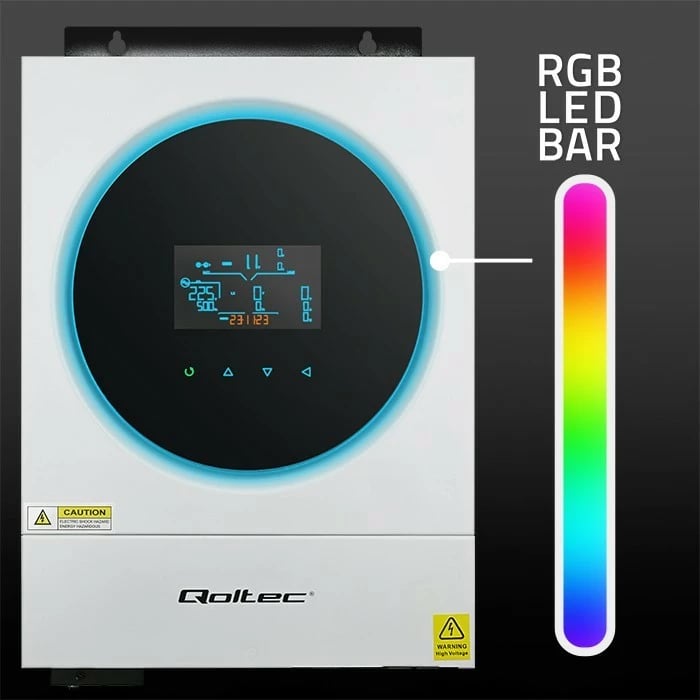 Inverter solar hibrid Qoltec 53873, 6kVA/6kW, MPPT 120A, Wi-Fi, LCD, BMS, zi/bardhë