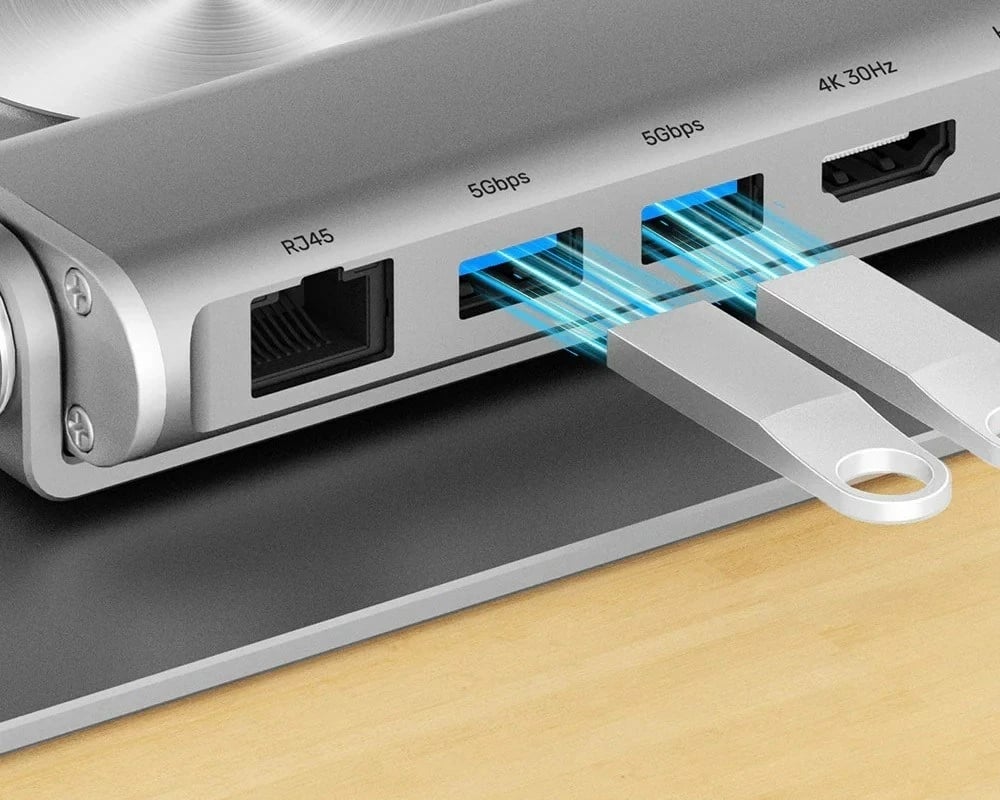 Mbajtëse laptopi UNITEK D1109B01, e rregullueshme, me hub USB-C HDMI, Alumini