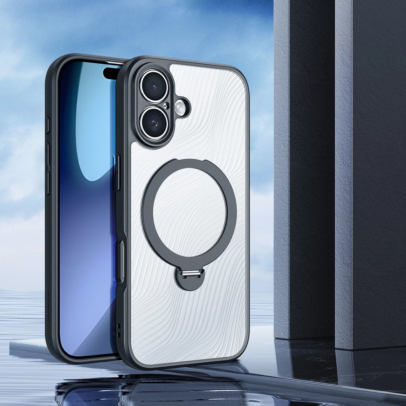 Mbështjellës Dux Ducis Aimo Mag për iPhone 17, me unazë magnetike dhe mbajtëse, i zi