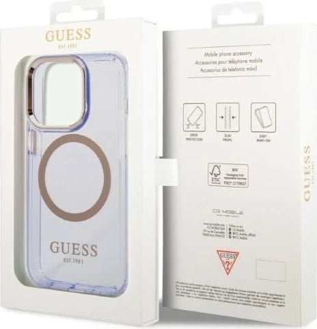 Mbështjellës Guess Gold Outline MagSafe për iPhone 14 Pro 6.1", vjollcë-artë