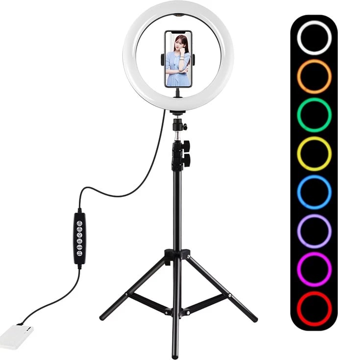 Tripod me ring light Puluz PKT3044, 1.1m, RGBW, për vlog/stream/celular, Set
