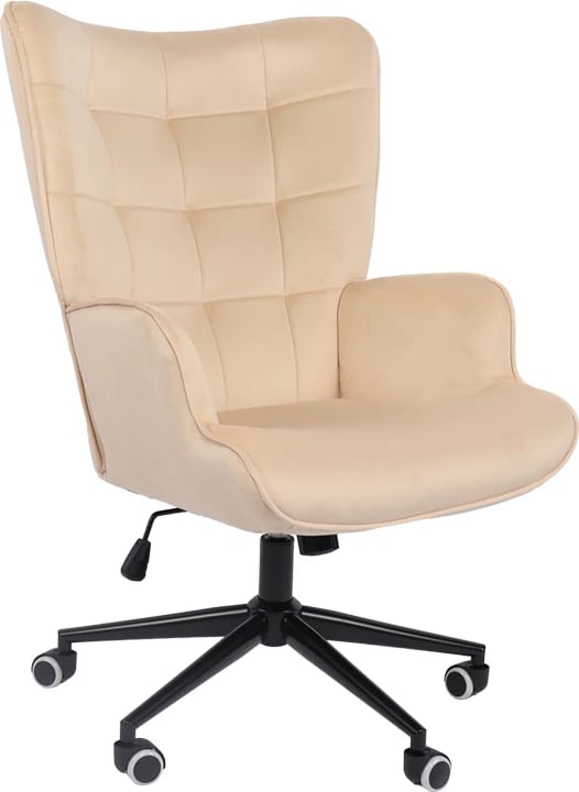 Karrige rrotulluese Lobima, kadife krem, bazë e zezë, 71x68x104cm