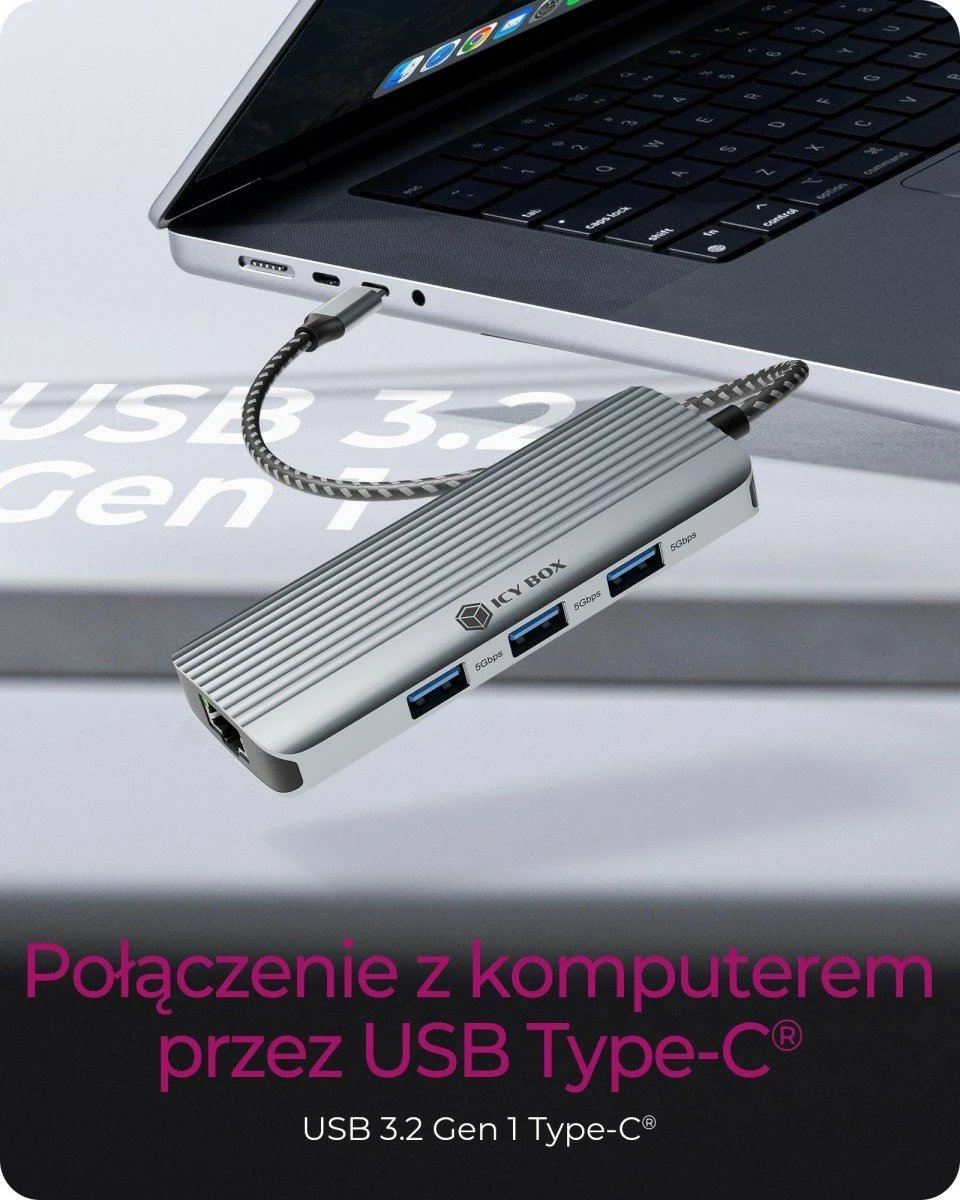 Kasë dokimi IcyBox IB-DK4034a-CPD 6-në-1, HDMI, USB, PD, LAN, antracit