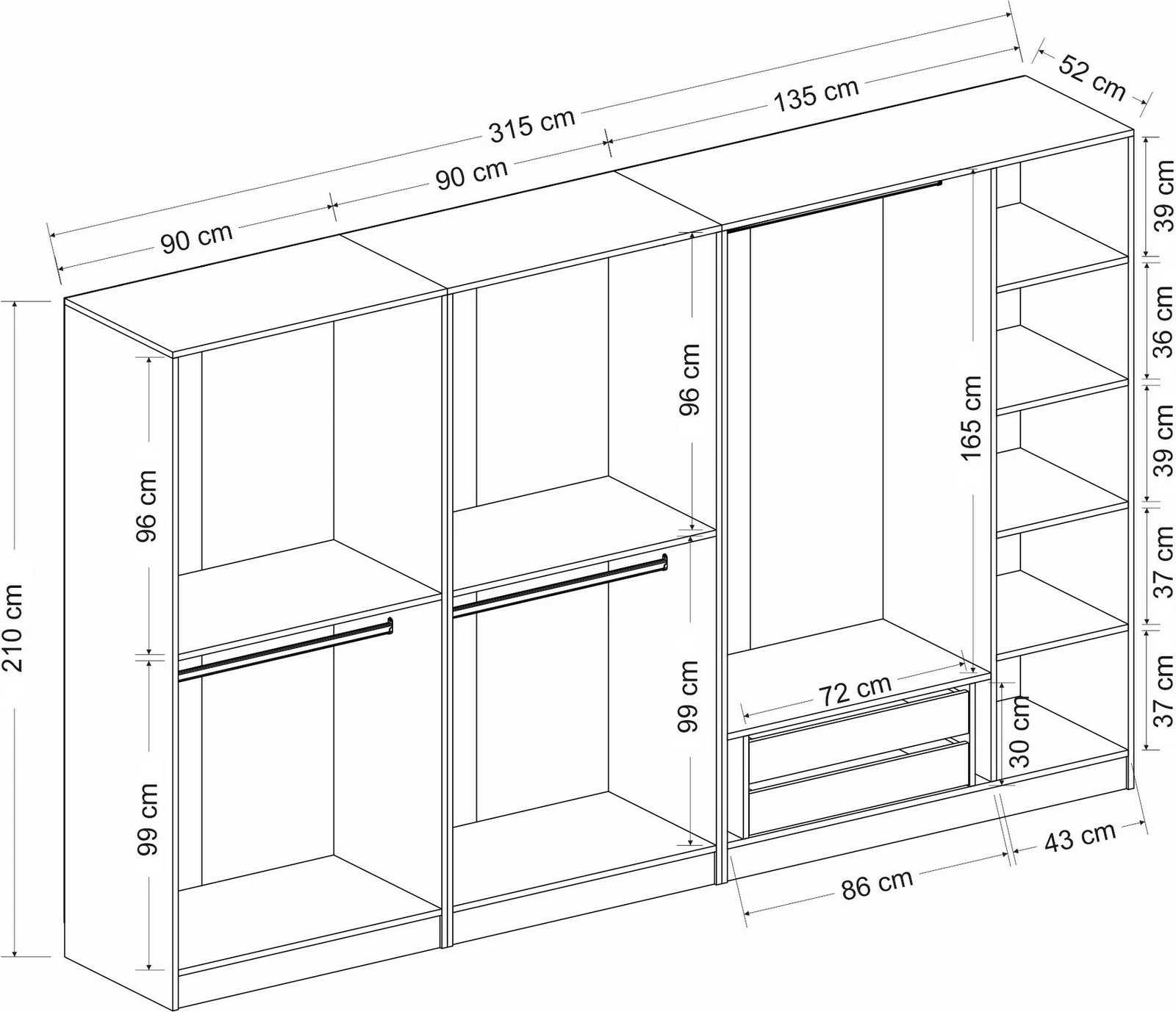 Dollap i madh, ngjyrë antracit, Skye Decor, 315x210x52 cm