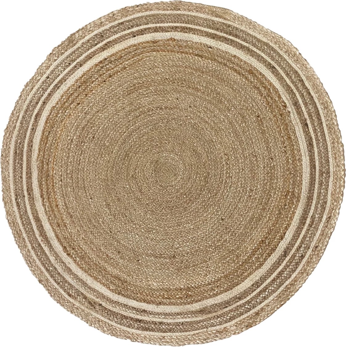 Qilim i rrumbullakët për dhomë dite, jute, natyral-bardhë, 150x150cm