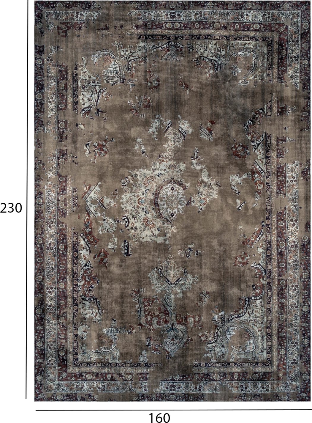 Tepih vintage, FH7675.05, 160x230 cm, ngjyrë kafe, JOSIANE, me franja