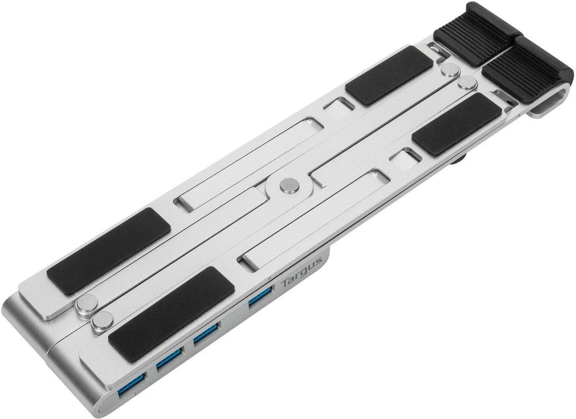 Qëndrim laptopi Targus Portable Stand, USB-A Hub, alumini, 4x USB 3.2, argjendtë