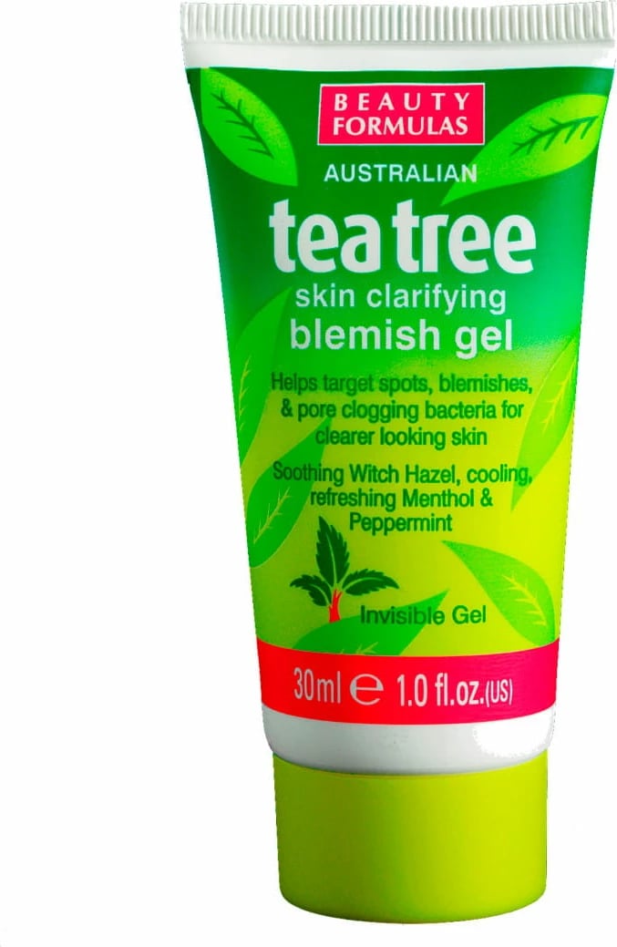 Xhel për puçrra Beauty Formulas Tea Tree Skin Clarifying Blemish Gel për femra, 30ml