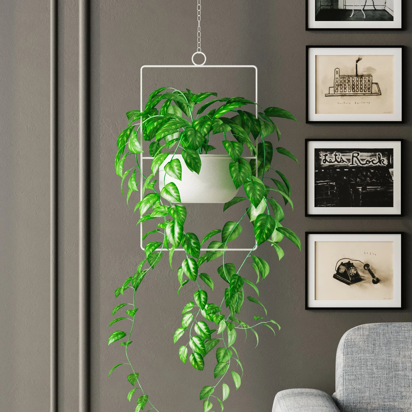 Vazo dekorative, metalike, e bardhë, Aberto Design, për parapet