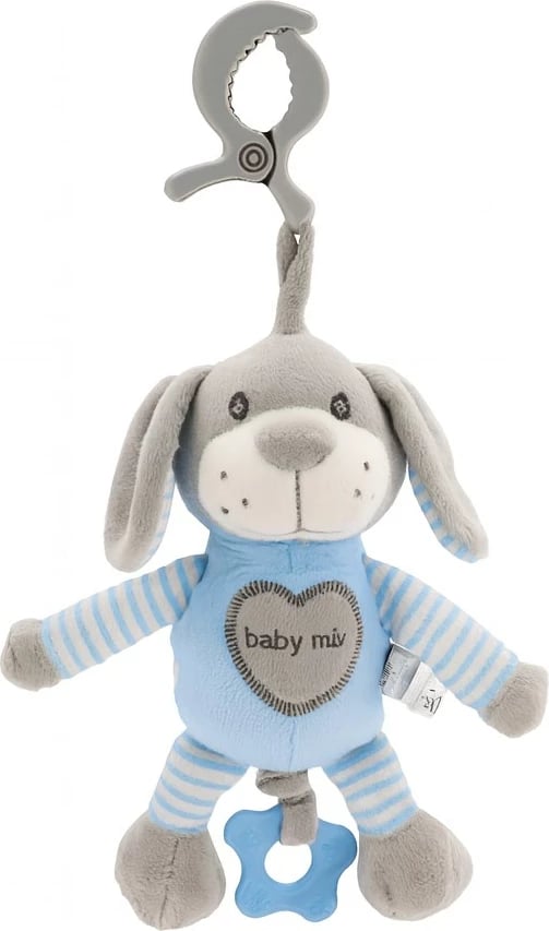 lodër pelushi edukative me klip dhe kuti muzike, Baby Mix, qen, 25 cm, blu