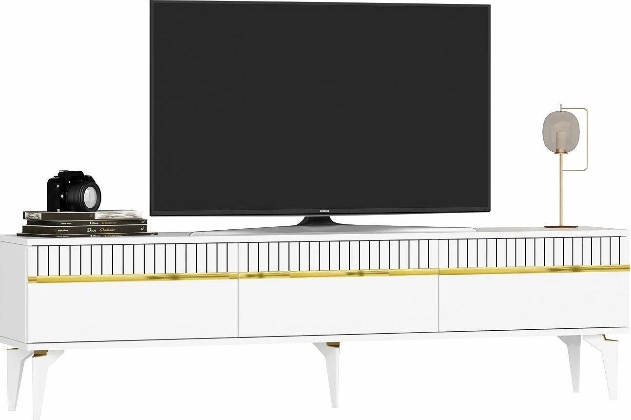 Komodë TV Skye Decor, e bardhë, ar