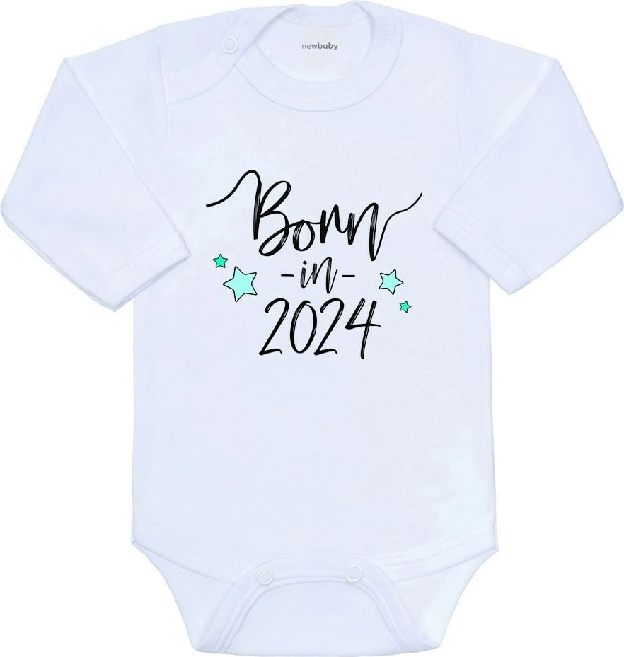 Bodi bebe me mëngë të gjata, NEW BABY, Born in 2024, 56 (0-3m), e bardhë