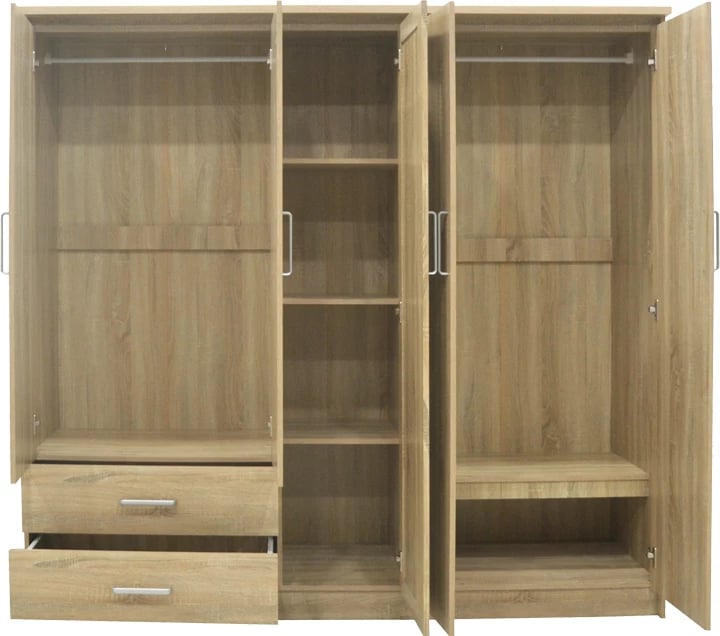 Dollap Olympus me 5 dyer dhe sirtarë+pasqyrë, ngjyrë lisi e çelët, 198x57x183