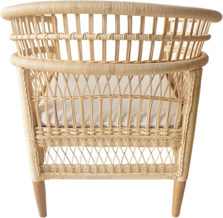 Fotel Necorian, dru tik, pe ratan natyral, jastëk i bardhë, 80x70x87cm