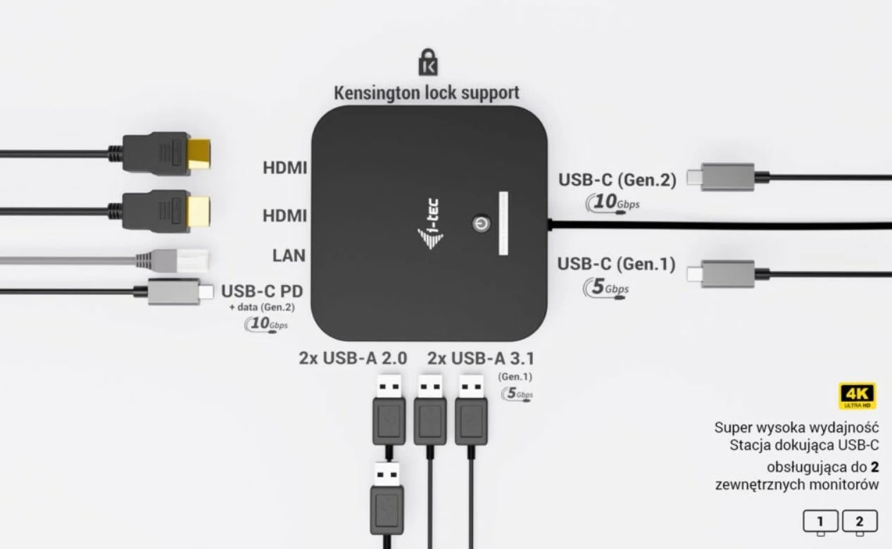 Docking station i-tec C31DUALHDMIDOCKPD, 2x HDMI, 6x USB, Power Delivery 100W, E zezë