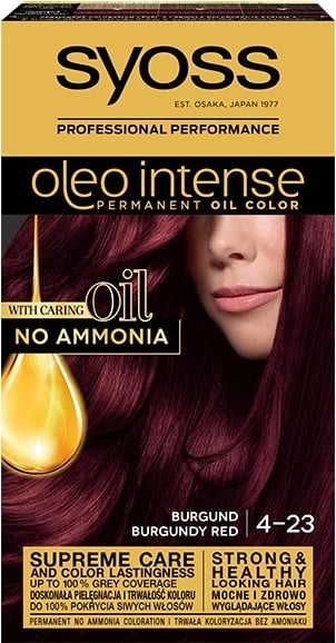 Ngjyrë për flokë Syoss Oleo Intense 4-23 Burgundy Red për femra, 1 copë