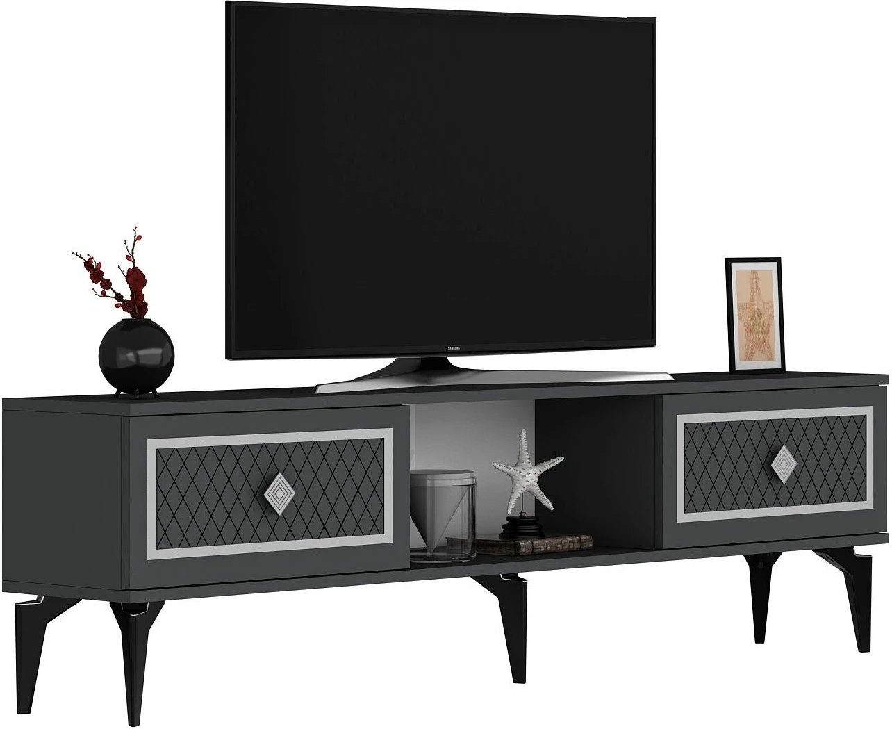 Komodë TV Skye Decor, ngjyrë antracit, argjend