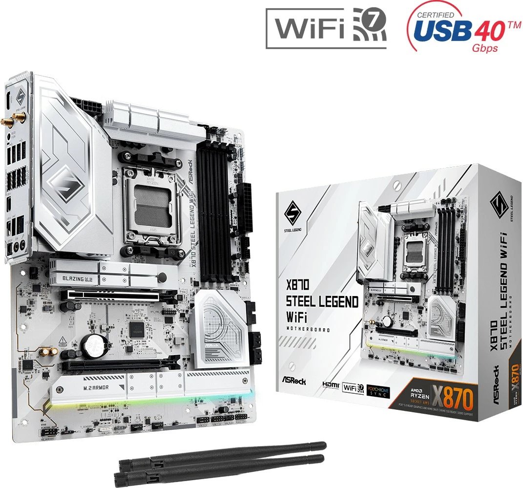 Pllakë amë ASRock X870 STEEL LEGEND WIFI, Socket AM5, ATX, 4x DDR5, Wi-Fi 7, e bardhë
